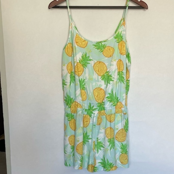 NWT Tipsy Elves Blue Pineapple Fun Summer Romper Spaghetti strap size Medium NEW - Picture 2 of 5